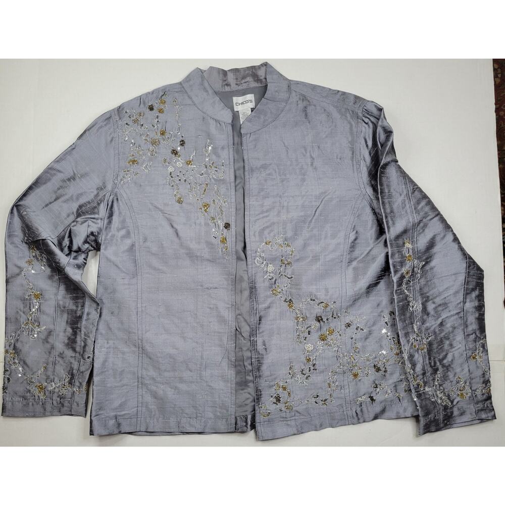 Chico's Silk Open Front Blazer All Over Embroidered Women' Size 2 (US L) VTG 90s